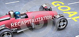 Recapitalization helps reaching goals, pictured as a race car with a phrase Recapitalization on a track as a metaphor of photo