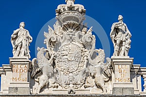 Recaredo and Ervigio visigoth kings at Madrid Royal Palace Palacio Real Top East facade. photo