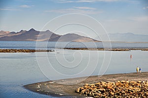 Receding Water Levels Expose Granite Rock Reefs At the Great Slat Lake In Utah.