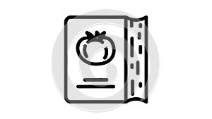 receipt book for cooking dish from tomato ingredient line icon animation