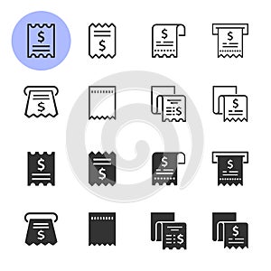 Receipt icon set. Illustrations isolated on white.