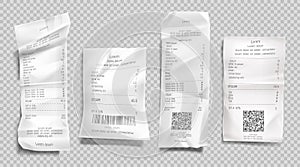 Receipt invoice, paper bill, cash purchase set