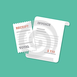 Receipt and Invoice Set with Totals Highlighted in Red on Green Background