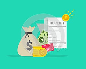 Receipt. Invoice sign. Paying bills. Design receipt icon with a total cost. Vector illustration on background.