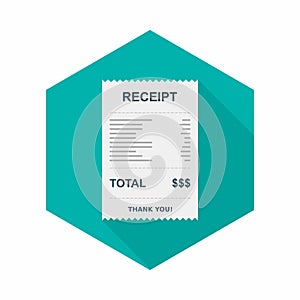 Receipt paper, bill check, invoice, cash receipt. Isolated icon