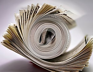 A receipt roll spiraling outward, filling the visual frame as a representation of increasing bills