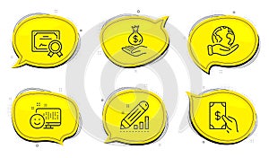 Receive money, Edit statistics and Income money icons set. Smile sign. Cash payment, Seo manage, Savings. Vector