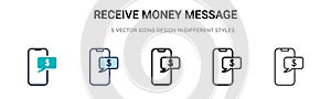 Receive money message icon in filled, thin line, outline and stroke style. Vector illustration of two colored and black receive