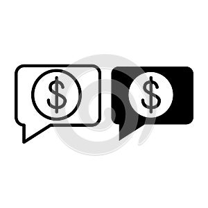 Receive money message line and glyph icon. Payment received vector illustration isolated on white. Bubble with dollar