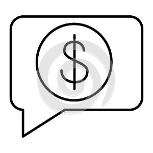 Receive money message thin line icon. Payment received vector illustration isolated on white. Bubble with dollar sign