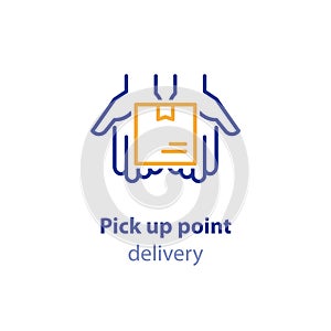 Receive parcel, pick up point, package collection, box in hands, carrier services