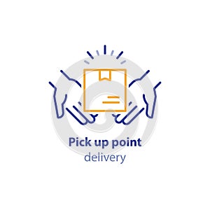 Receive parcel, pick up point, package collection, box in hands, carrier services