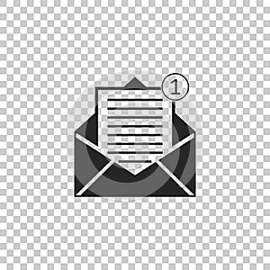 Received message concept. Envelope icon isolated on transparent background. New, email incoming message, sms. Mail