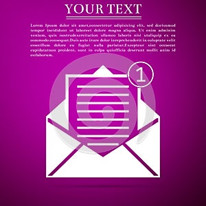 Received message concept. New, email incoming message, sms. Mail delivery service. Envelope flat icon on purple