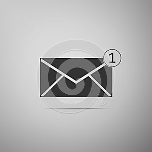 Received message concept. New, email incoming message, sms. Mail delivery service. Envelope icon on grey