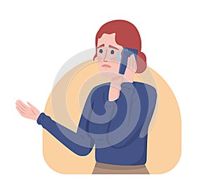 Receiving bad news over mobile phone 2D vector isolated illustration