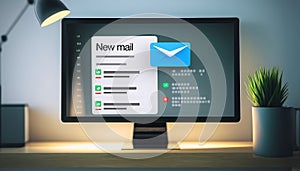 Receiving email in inbox concept, popup mail notification on computer screen. Generative AI