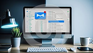 Receiving email in inbox concept, popup mail notification on computer screen. Generative AI