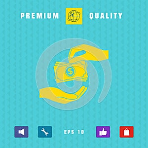Receiving money banknotes stack icon. Cash stacks money banknotes. Graphic elements for your design