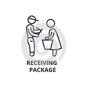 Receiving package thin line icon, sign, symbol, illustation, linear concept, vector