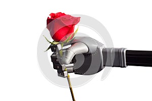 Receiving rose from artificial hand