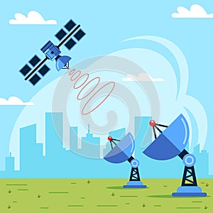 Receiving a signal from a satellite. data transmission from space. photo