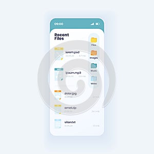 Recent files list smartphone interface vector template