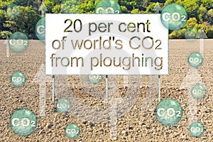 Recent scientific research shows that 20 per cent of worldâ€™s CO2 from ploughing - CO2 emissions from plowed fields - concept