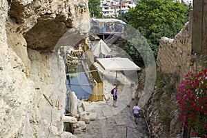 The recently discovered ancient Pool of Siloam in Jerusalem close to the exit from Hezekiah`s Tunnel.