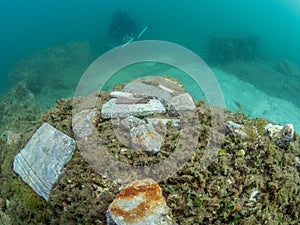 Recently excavated artefacts from the villa protiro. Underwater