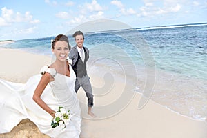 Recently married couple in caribbean islands