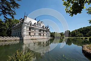 Recently restored Chateau Azay Le Rideau in the Loire Valley, France, built on an island in the Indre river.