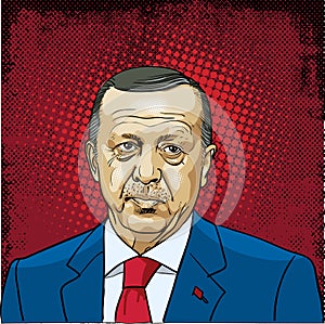 Recep Tayyip Erdogan portrait, line art illustration vector