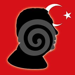 Recep Tayyip Erdogan silhouette with Turkey flag photo