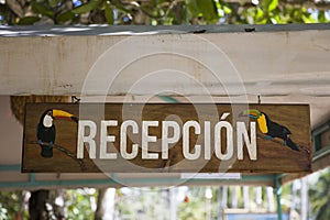 Recepcion sign at hotel in Colombia photo