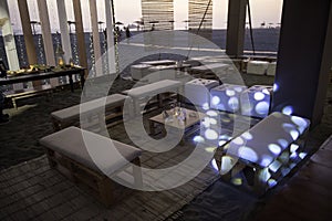 A reception atmosphere on a beach at sunset