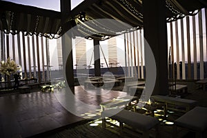 A reception atmosphere on a beach at sunset