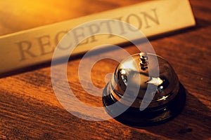 Reception bell at hotel check in desk