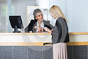 At the reception desk