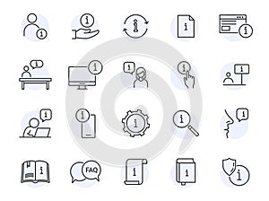 Reception desk secretary help line icon information. Office pc person people info desk icon set