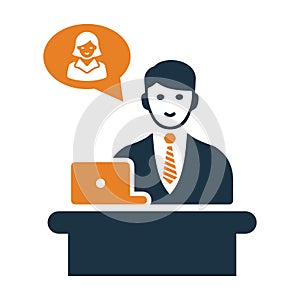 Reception, desk support icon. Vector graphics
