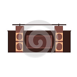 Reception desk vector icon front. Hotel counter office service interior. Lobby table administrator assistance. Hall furniture