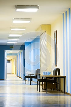 Reception in hospital with corridor