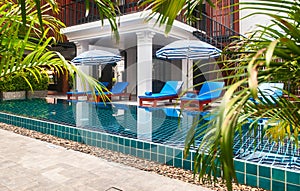 Reception and swimming pool of Thai hotel