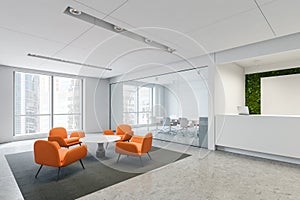 Reception and waiting room in orange office