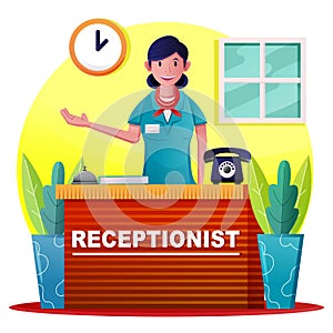 Receptionist woman is welcoming customers