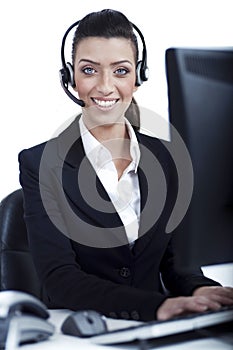 Receptionist at work with headset