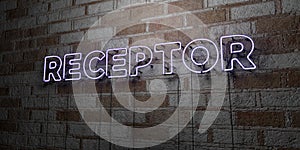 RECEPTOR - Glowing Neon Sign on stonework wall - 3D rendered royalty free stock illustration
