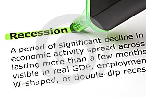 Recession Dictionary Definition Green Marker