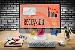 Recession Financial Risk Failure down , Business graph with arrows tending Recession , Recession, global economy crisis , Economy